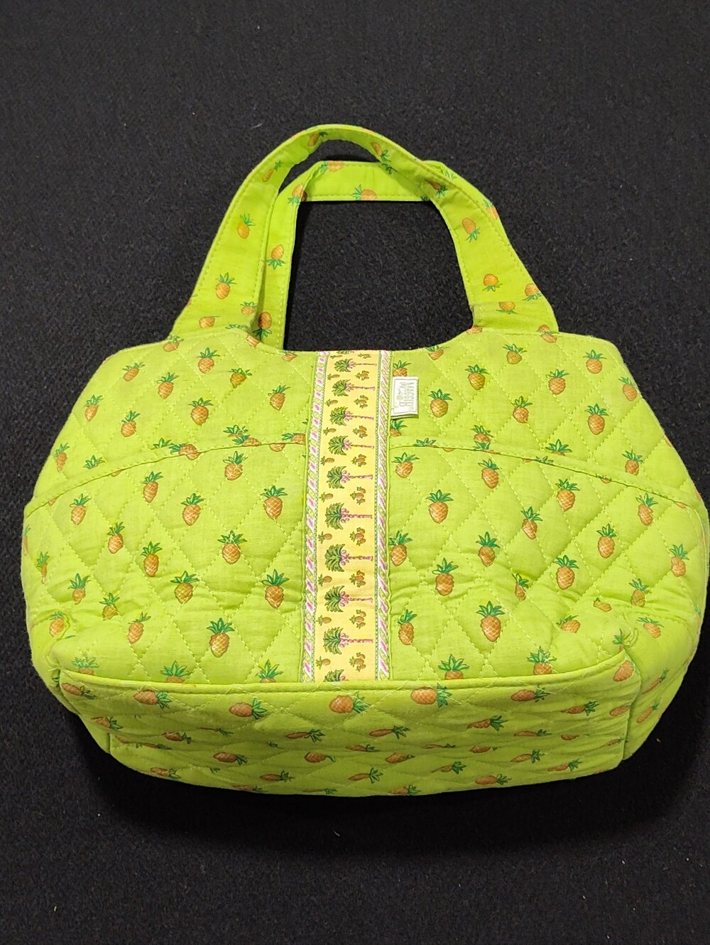 MAGGIB Green Pineapple Tropical Quilted Tote Handbag Snap Closure Inner Pockets